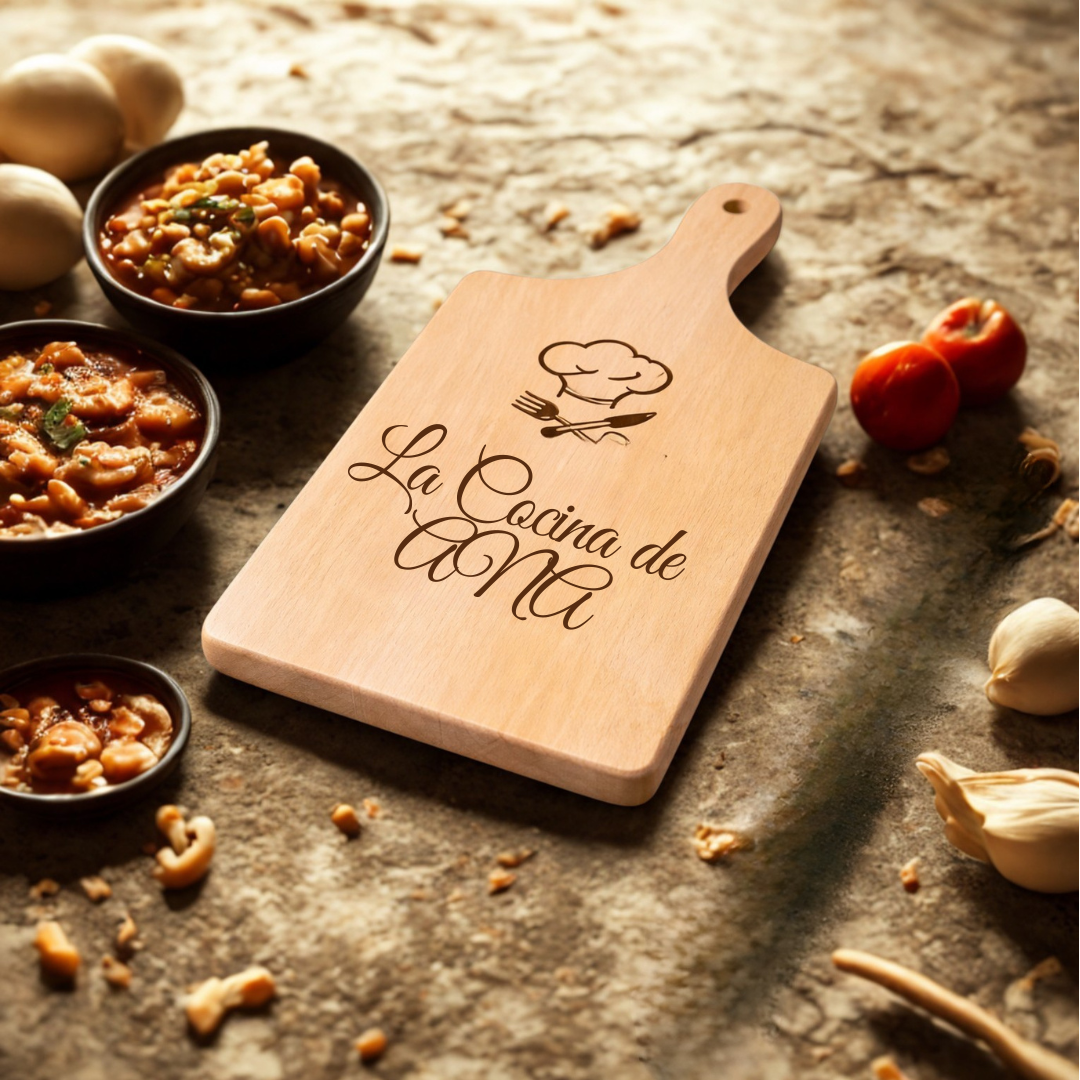 Tabla de Madera Premium - Grabado Láser Personalizado.