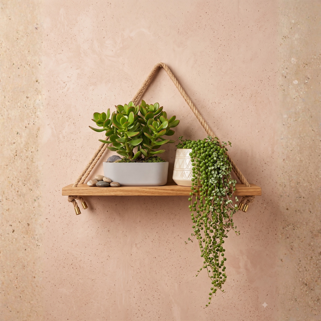 Repisa Colgante de Madera con Cuerda Estilo Boho-Minimalista